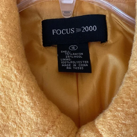 Yellow Tweed Wool 7/8 Length Sleeve Collard Coat Jacket Size US 16 - Picture 9 of 10